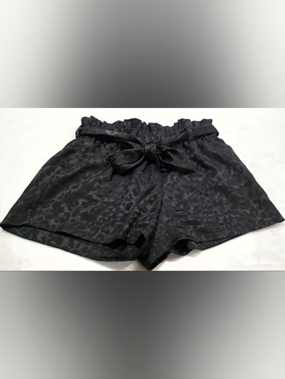 Generation Love Black Leopard Jacquard Shorts • Size S •Paperbag Waist Tie Belt